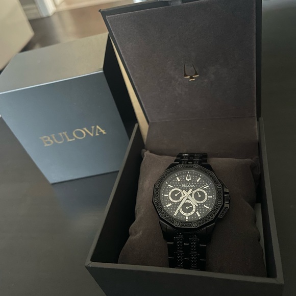 Bulova Quartz Crystal Black Dial Watch - Picture 1 of 4